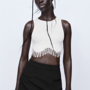 ZARA RHINESTONE HEM CROP TOP CONTOUR TANK